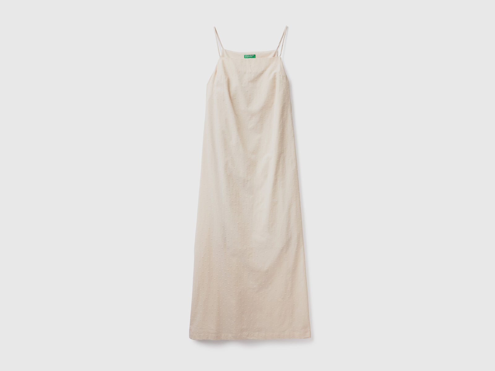 Abito midi realizzato in tessuto di puro cotone ricamato da donna beige | Benetton Outlet