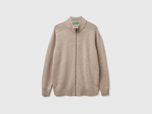 Cardigan con zip in pura lana Merino