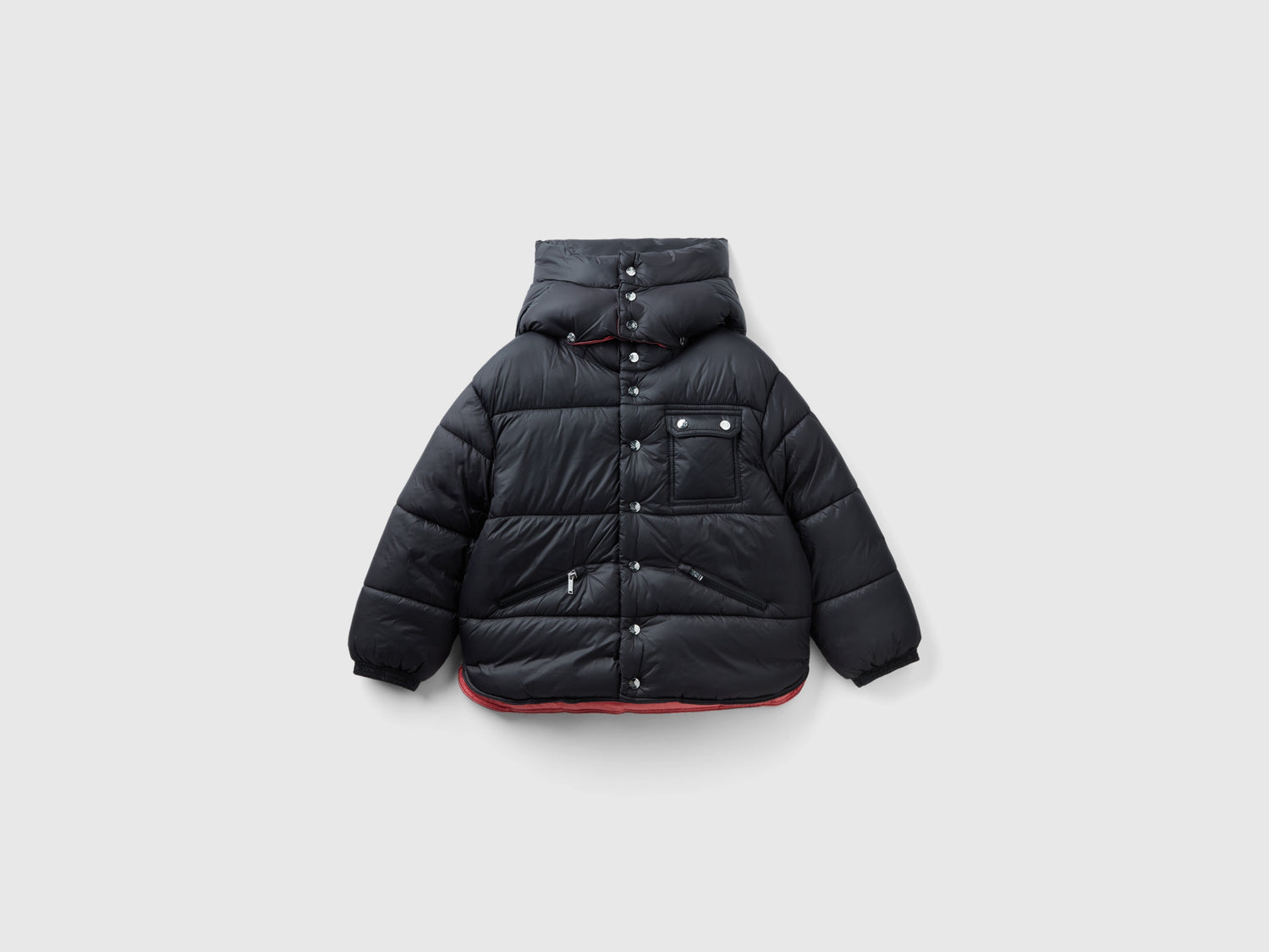 Piumino con cappuccio staccabile da bambino nero | Benetton Outlet