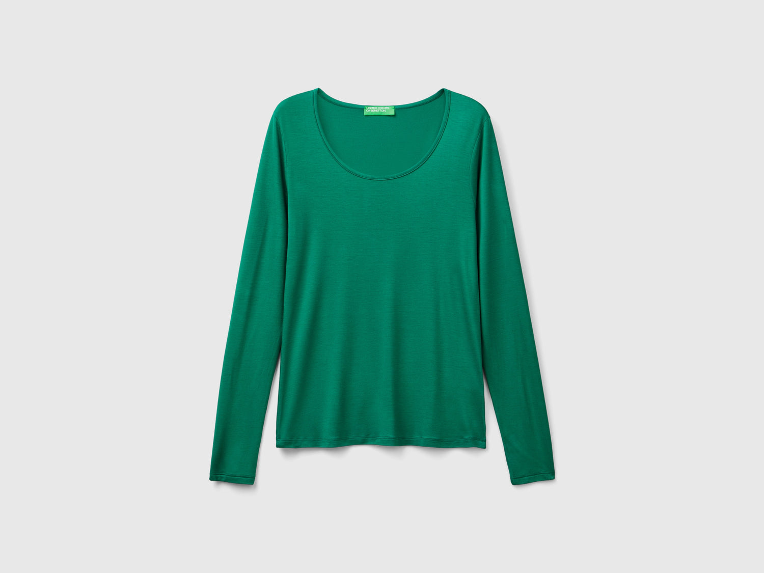 Maglietta in viscosa stretch da donna verde scuro | Benetton Outlet