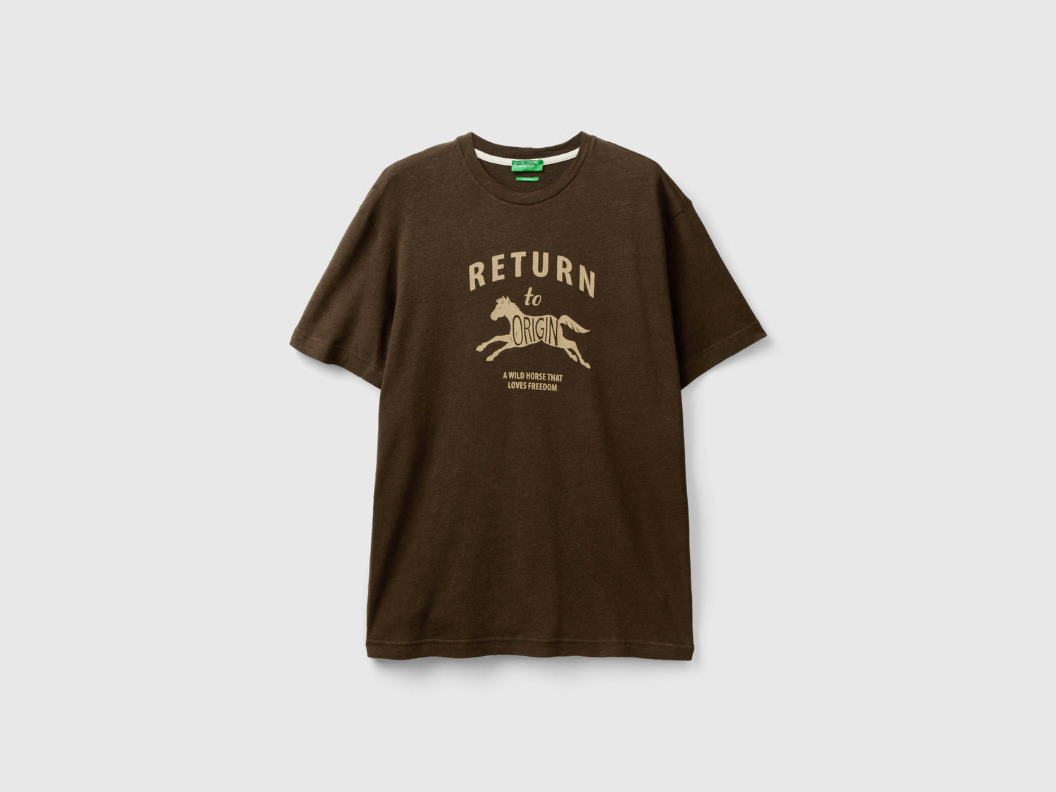 Maglietta in misto lino da uomo marrone scuro | Benetton Outlet