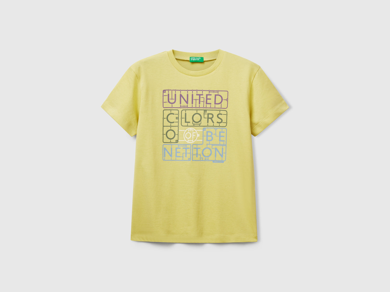 Maglietta in cotone con stampa da bambino giallo | Benetton Outlet