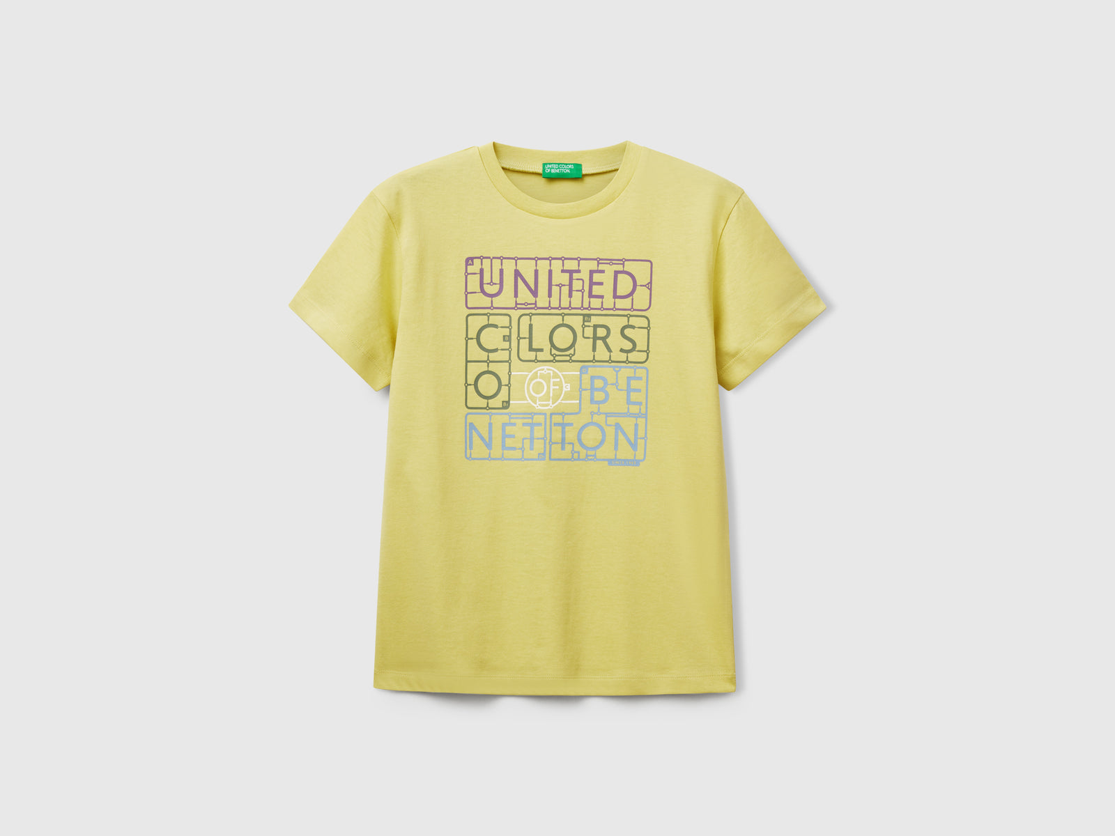 Maglietta in cotone con stampa da bambino giallo | Benetton Outlet