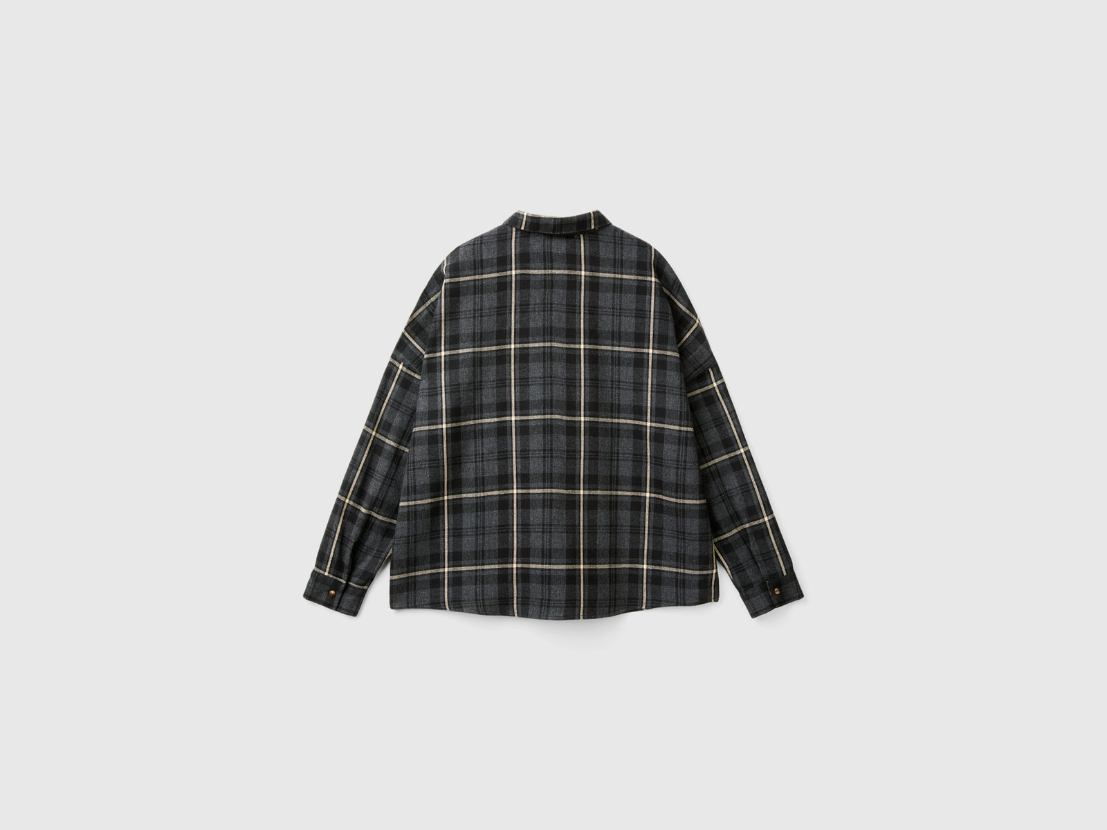Camisa de mezcla de lana con estampado de cuadros tartán da donna grigio scuro 2 | Benetton Outlet