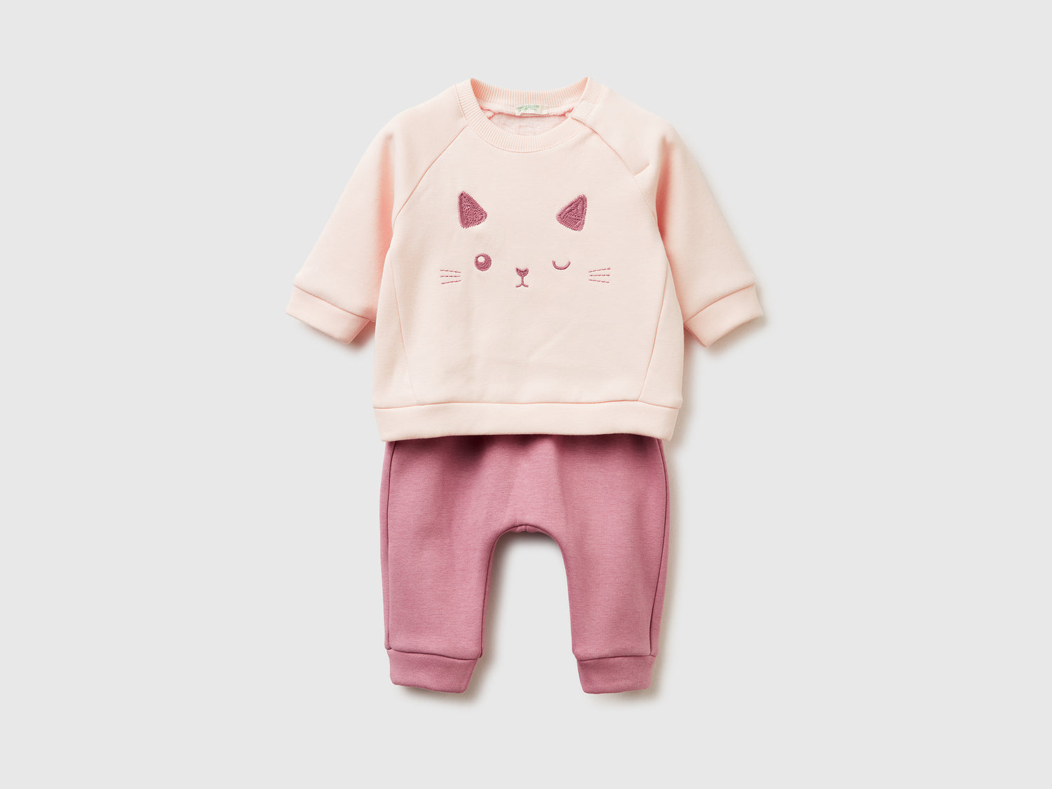 Completino con ricamo animaletto da neonato rosa tenue | Benetton Outlet