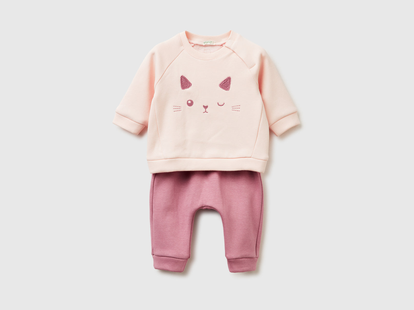 Completino con ricamo animaletto da neonato rosa tenue | Benetton Outlet