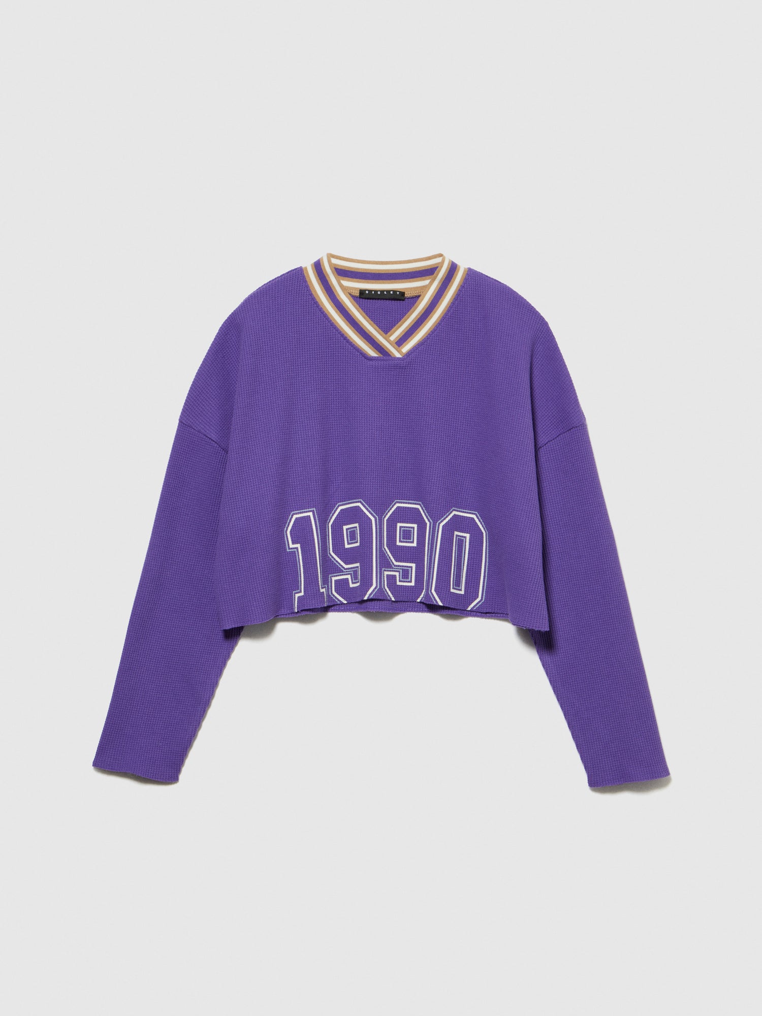 T-shirt con collo rigato e stampa da bambina viola | Sisley young Outlet