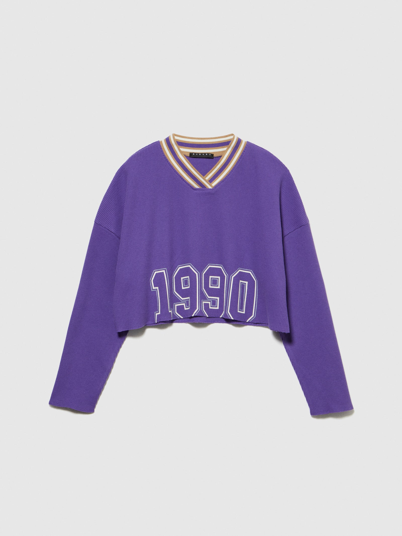 T-shirt con collo rigato e stampa da bambina viola | Sisley young Outlet