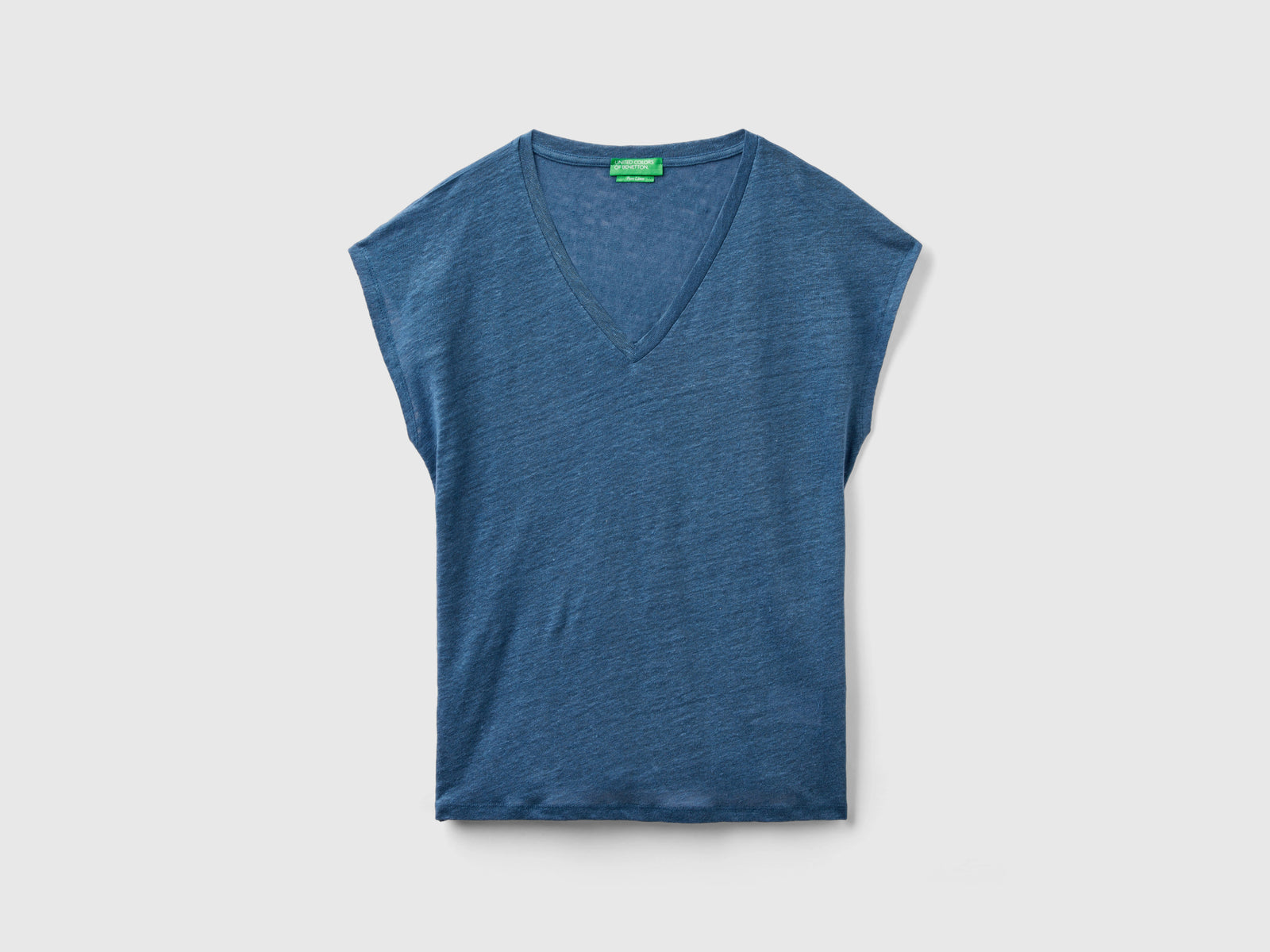 T-shirt scollo a V in puro lino da donna avio | Benetton Outlet