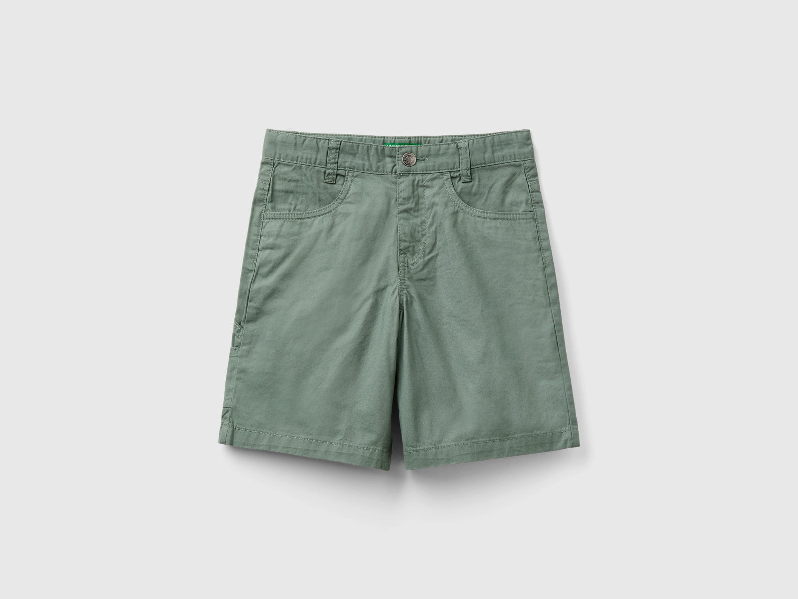 Bermuda in puro cotone da bambino verde militare | Benetton Outlet