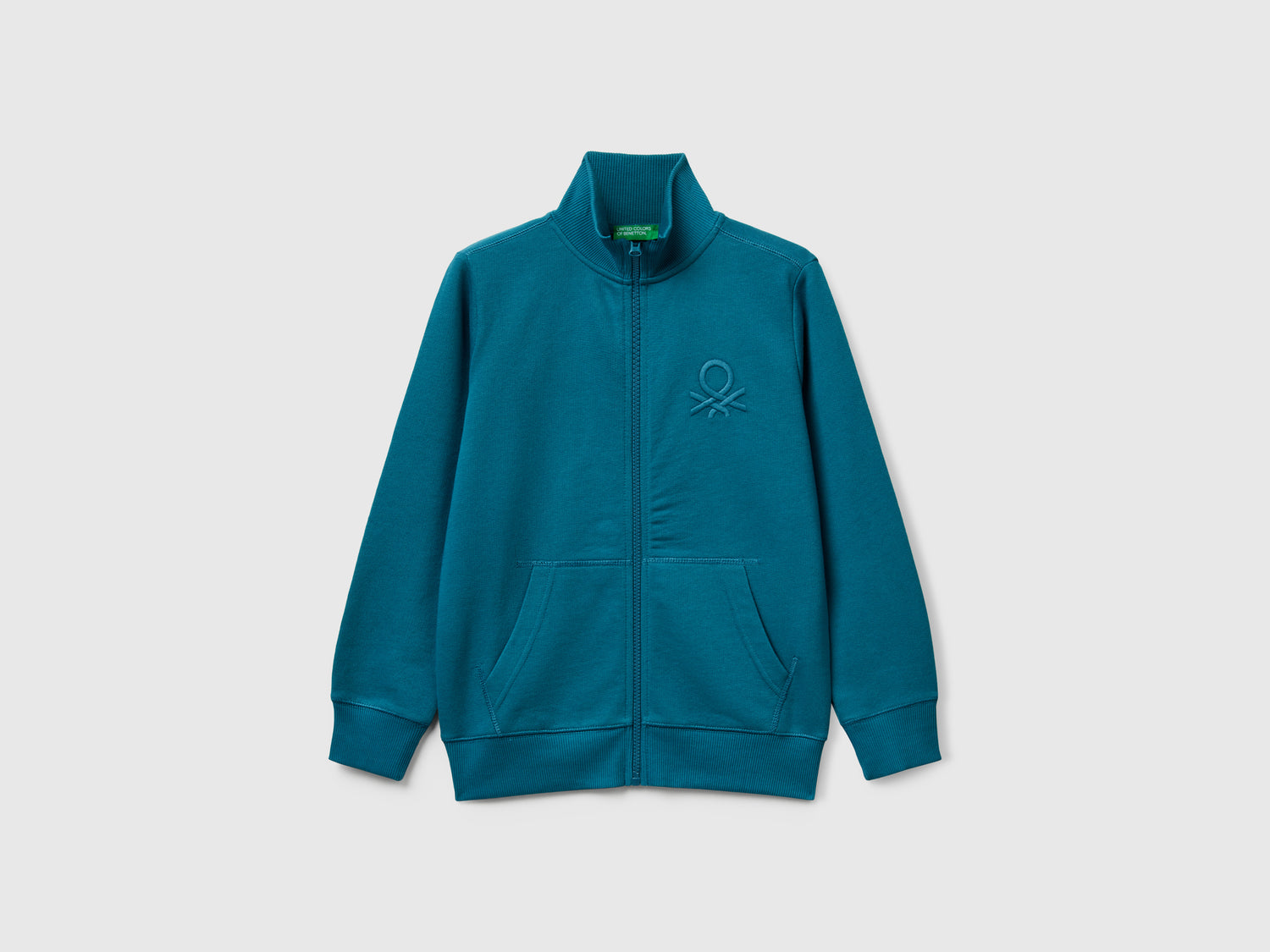 Felpa con zip in puro cotone da bambino verde ottanio | Benetton Outlet