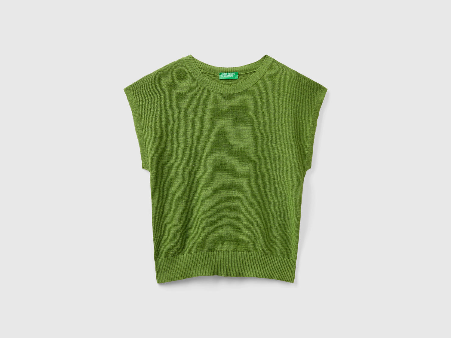 Gilet in misto cotone e lino da donna verde militare | Benetton Outlet