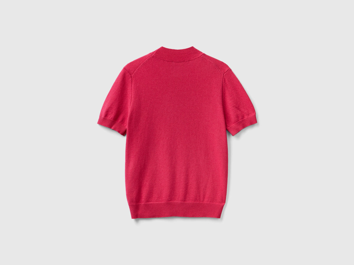 Maglia rosso magenta a manica corta in misto cashmere