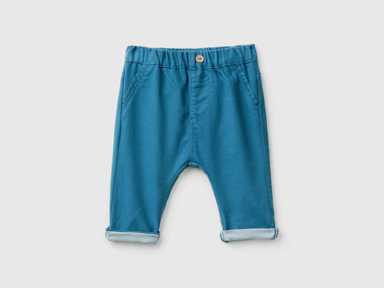 Stretch cotton blend trousers da neonato avio | Benetton Outlet