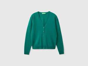 Forest green V-neck cardigan in pure Merino wool