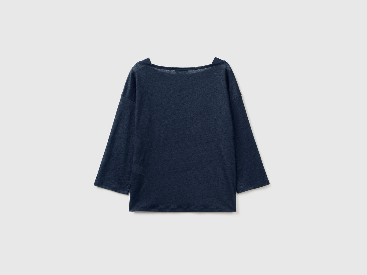 T-shirt in 100% lino con manica 3/4