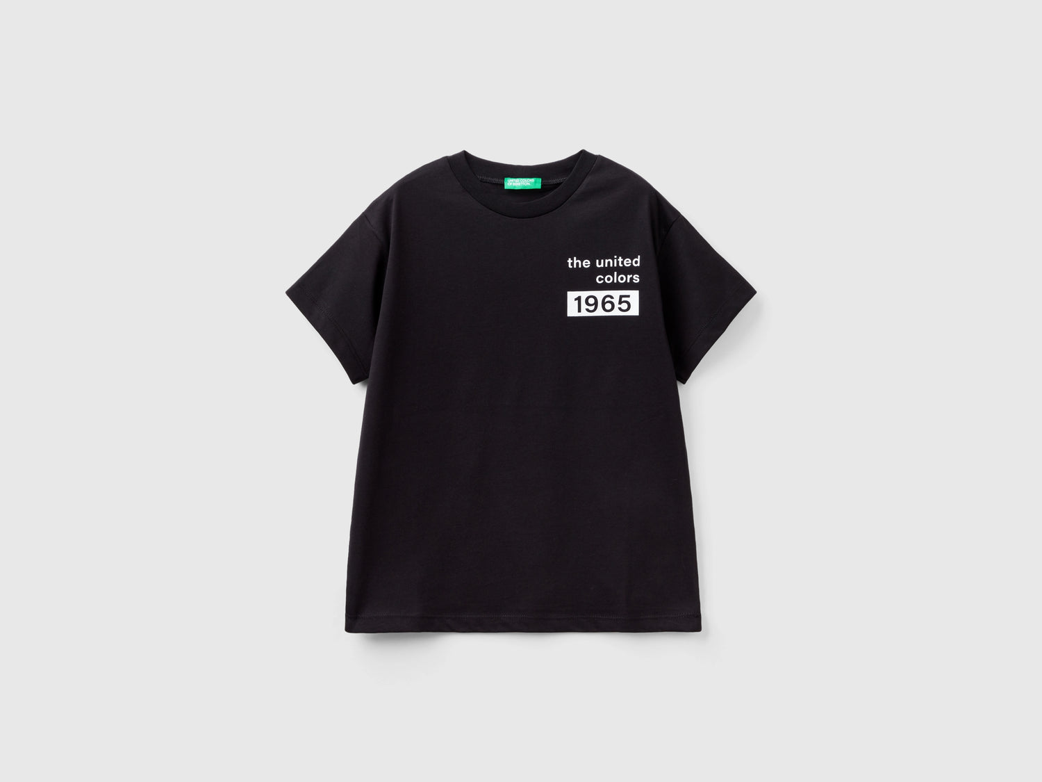 T-shirt 100% cotone con logo da bambino nero | Benetton Outlet