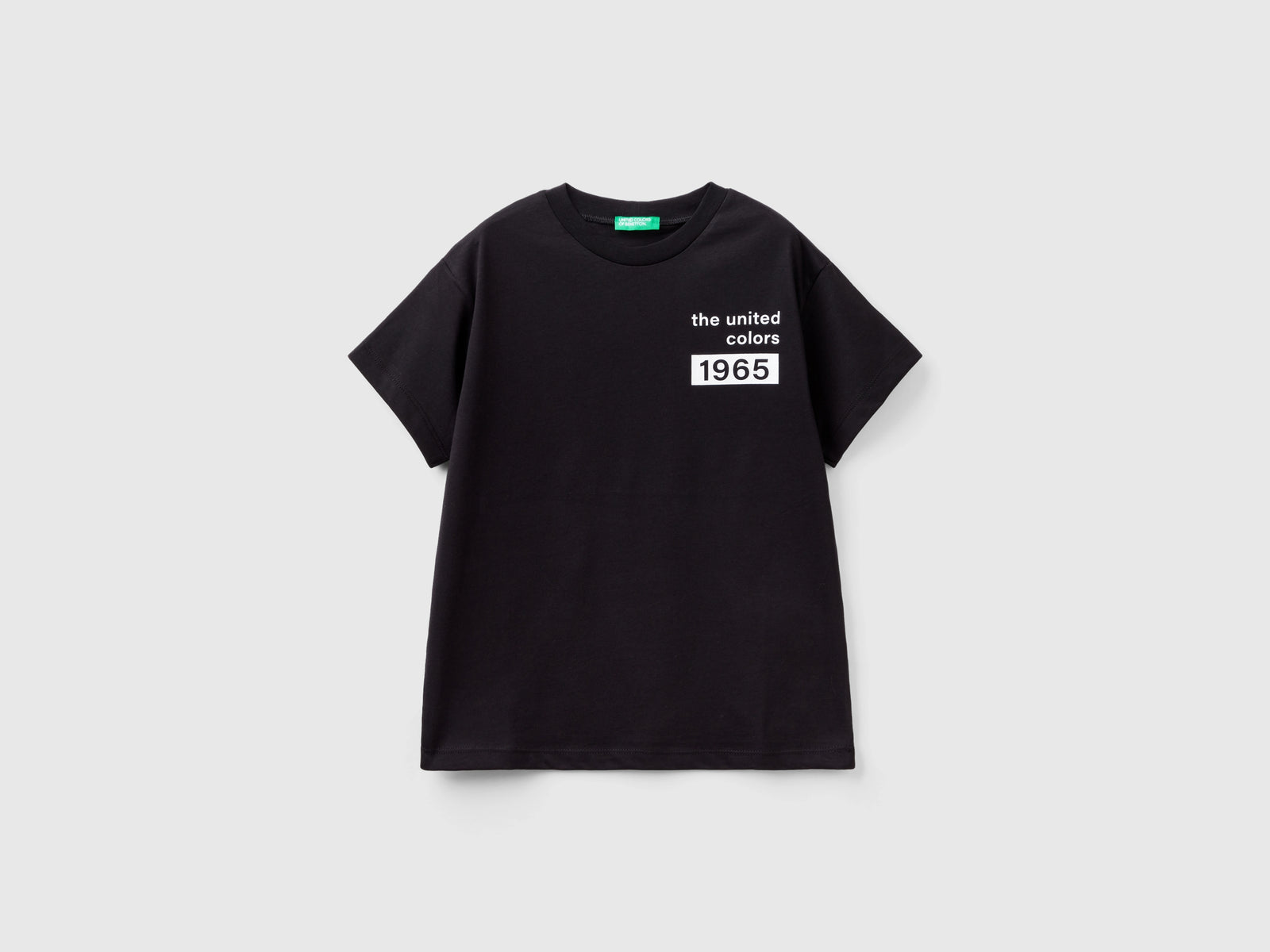 T-shirt 100% cotone con logo da bambino nero | Benetton Outlet