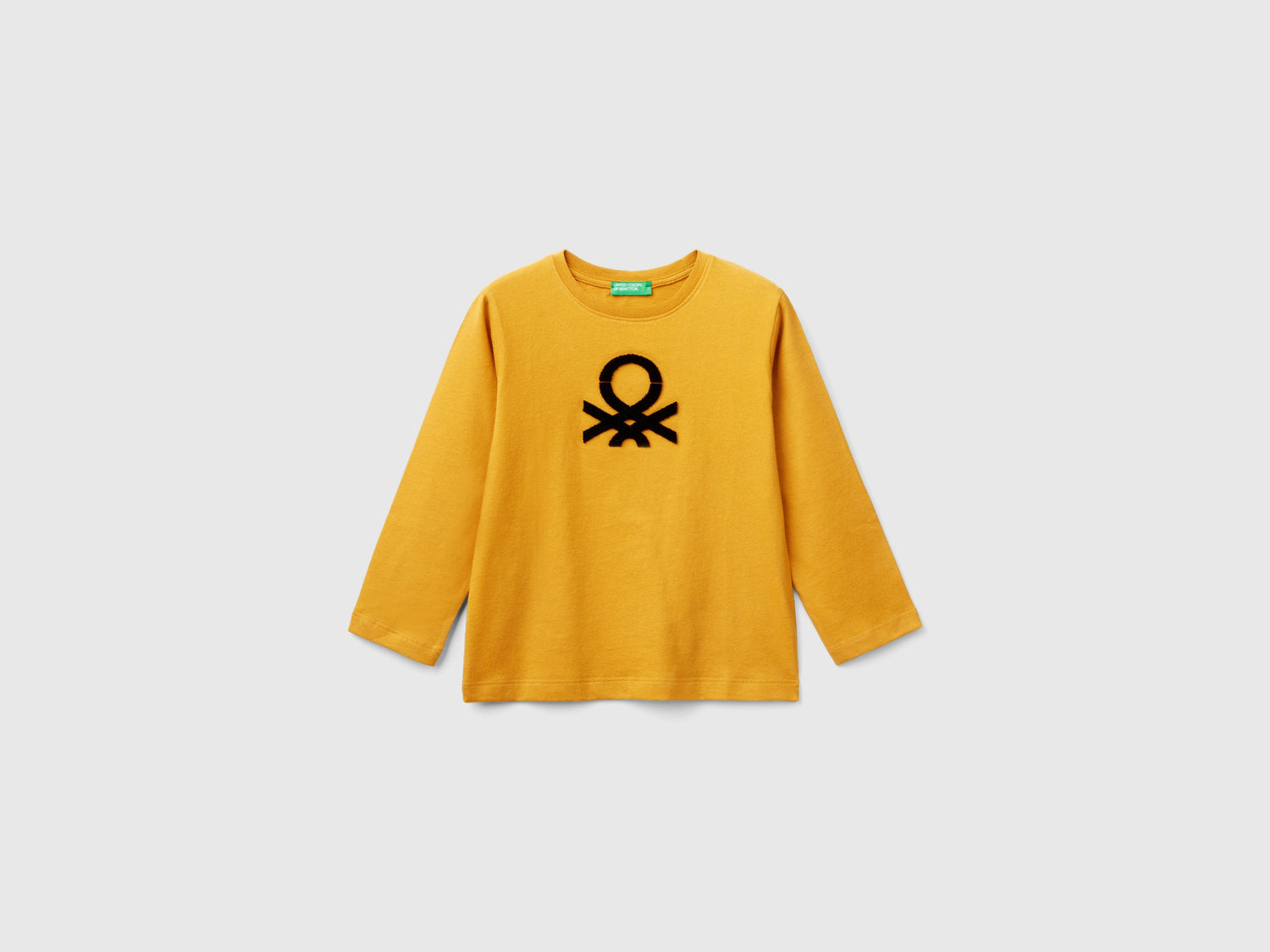 T-shirt con ricamo logo in cotone bio da bimbo senape | Benetton Outlet