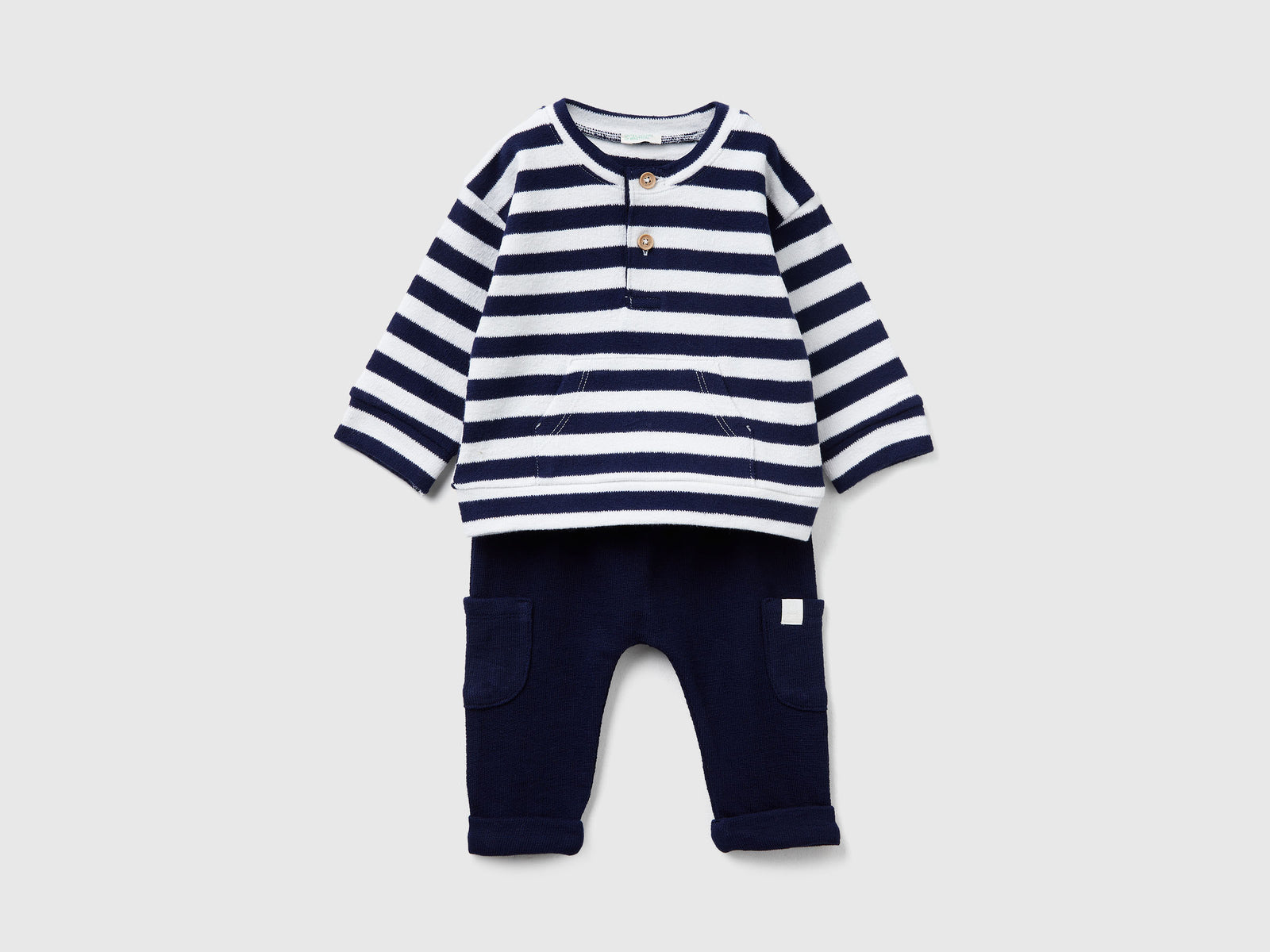 Completo in felpa a righe da neonato blu | Benetton Outlet