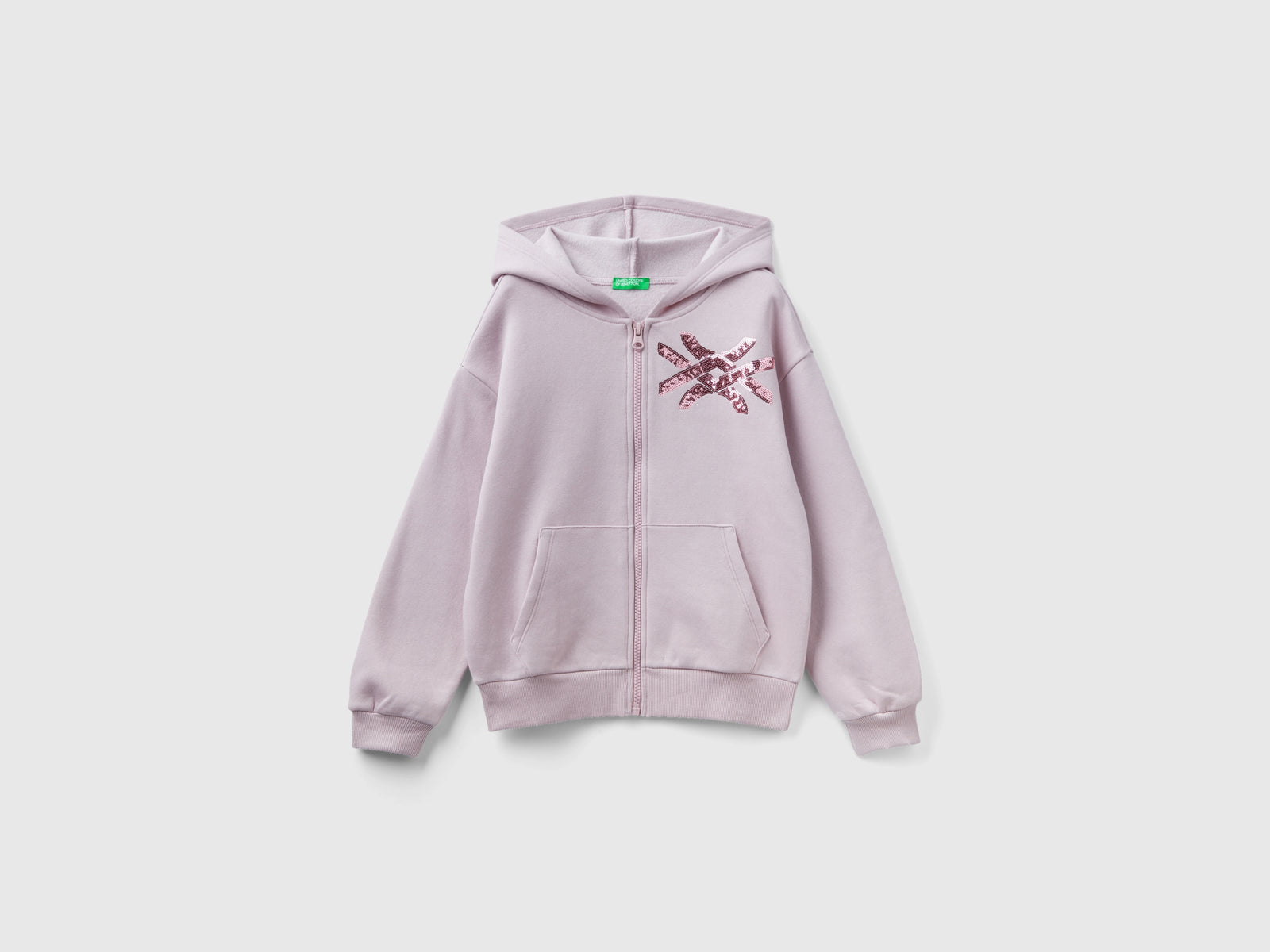 Felpa con zip e paillettes da bambina rosa | Benetton Outlet