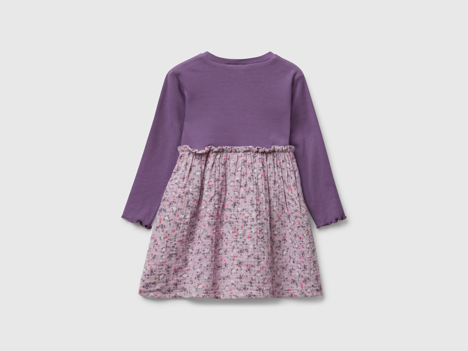 Vestito manica lunga con fiori da bimba lavanda 2 | Benetton Outlet