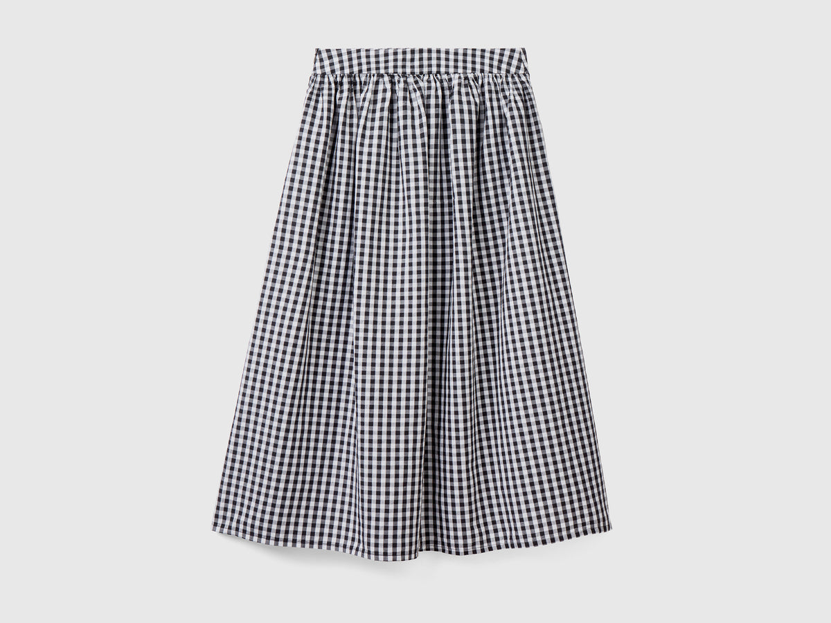 Gonna midi in misto cotone e lino con fantasia a quadretti vichy
