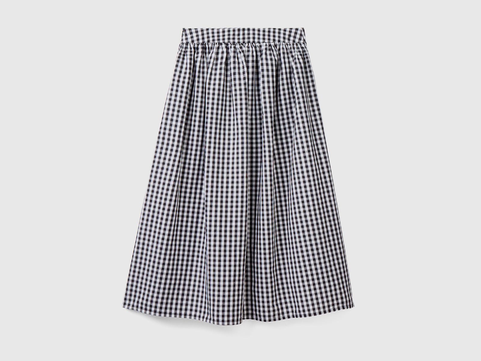 Gonna midi in misto cotone e lino con fantasia a quadretti vichy da donna nero 2 | Benetton Outlet