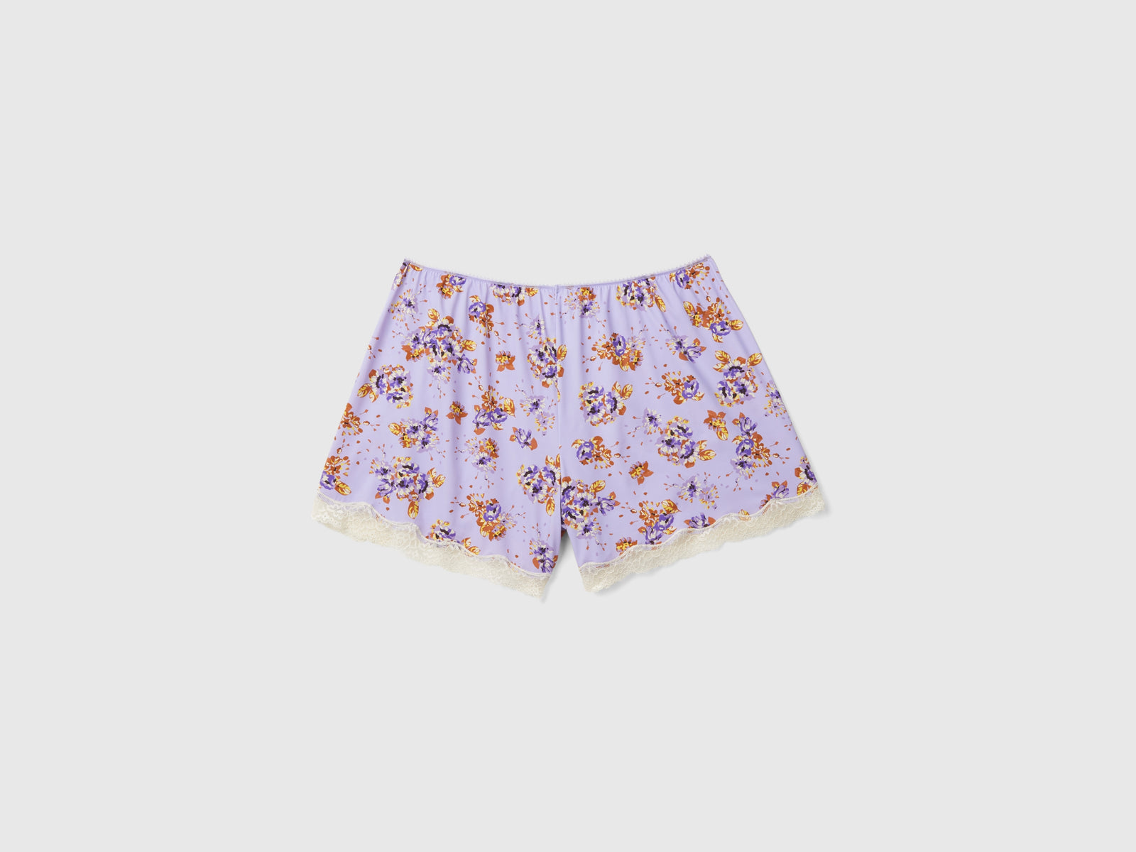 Shorts in charmeuse con stampa fiori da donna lilla 2 | Benetton Outlet
