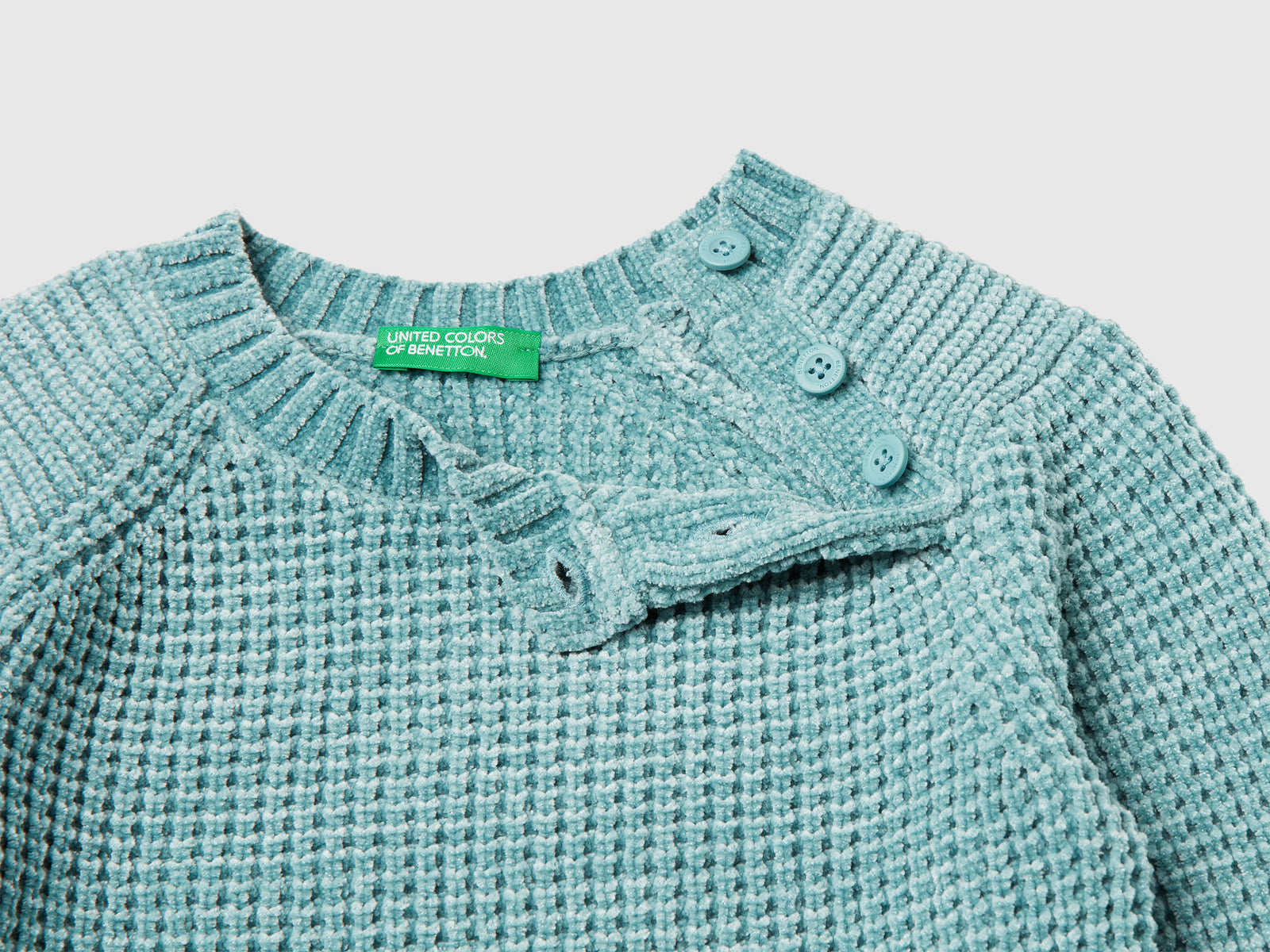 Maglia girocollo in ciniglia da bimbo celeste 3 | Benetton Outlet
