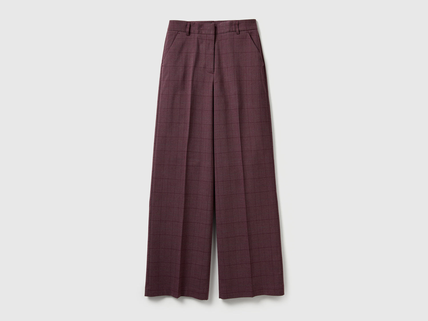 Pantaloni ampi rosa pied de poule da donna prugna | Benetton Outlet