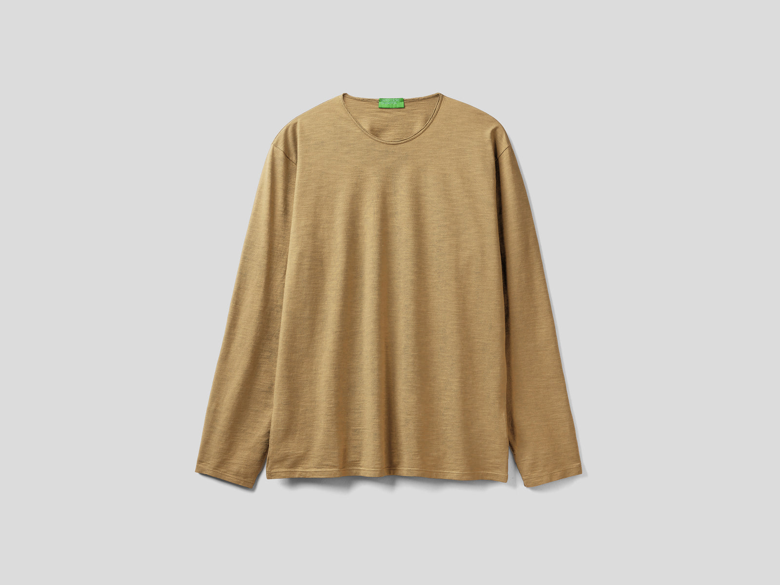 T-shirt a manica lunga in 100% cotone da uomo beige | Benetton Outlet