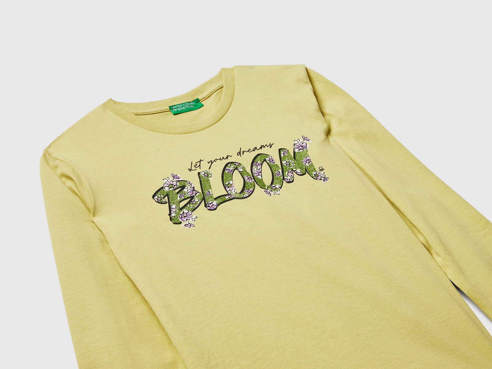 Maglietta con stampa glitter da bambina giallo 3 | Benetton Outlet