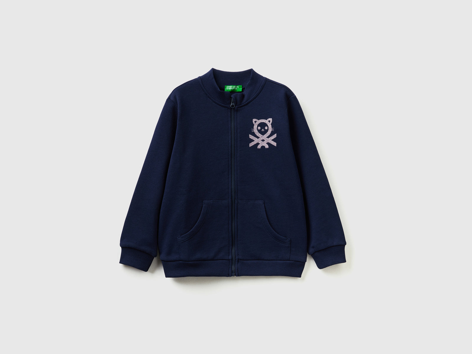 Felpa con zip in cotone bio da bimba blu scuro | Benetton Outlet