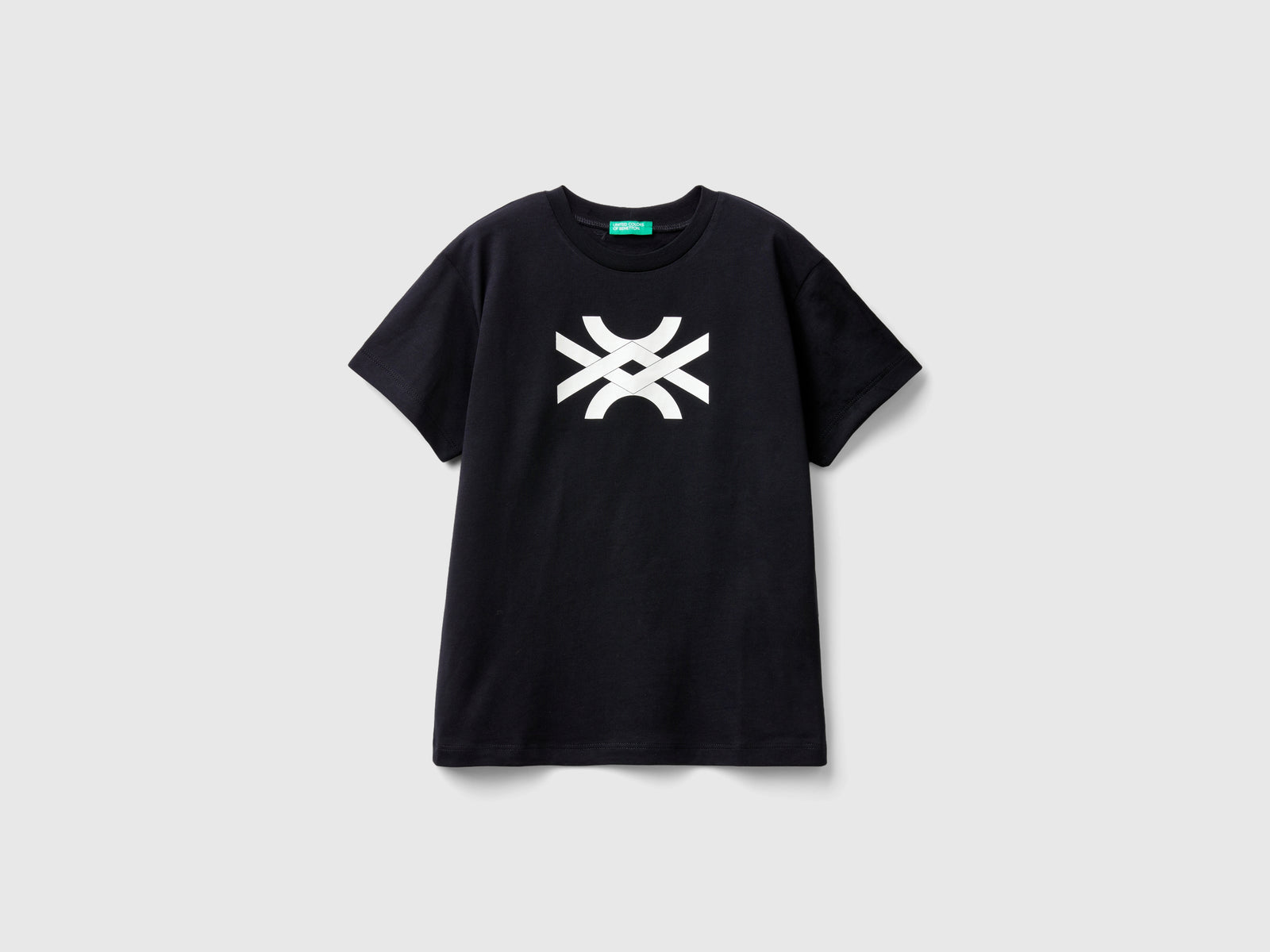 T-shirt 100% cotone con logo da bambino nero | Benetton Outlet