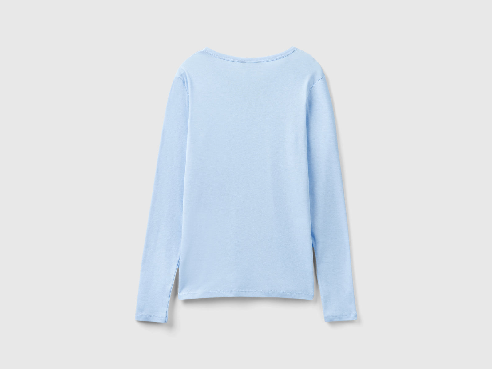 T-shirt a manica lunga in puro cotone da donna celeste 2 | Benetton Outlet