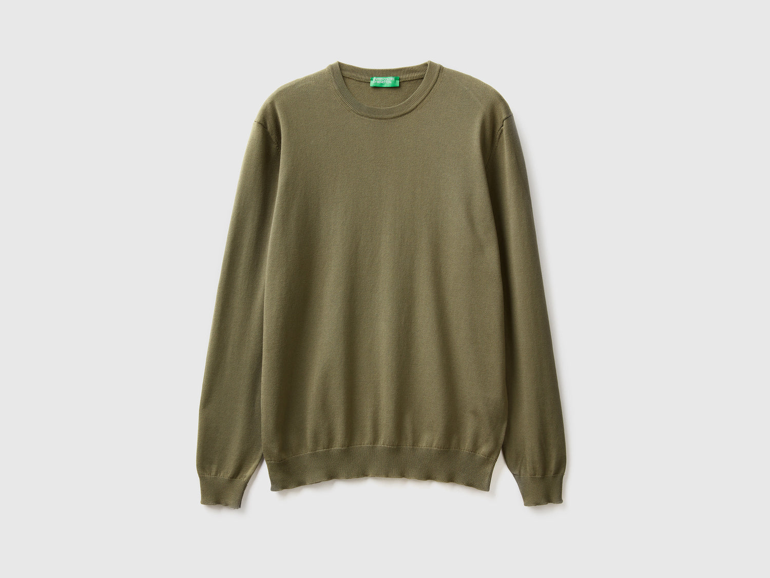 Maglia girocollo 100% cotone da uomo verde militare | Benetton Outlet