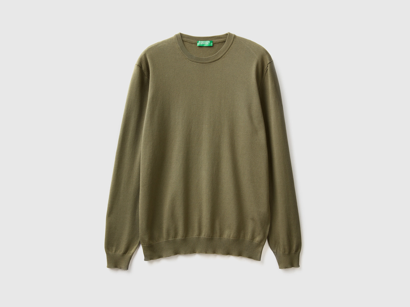 Maglia girocollo 100% cotone da uomo verde militare | Benetton Outlet
