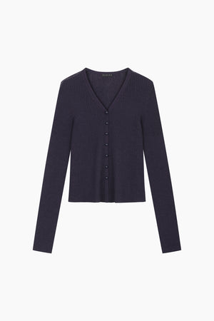 Cardigan blu con bottoni a perla