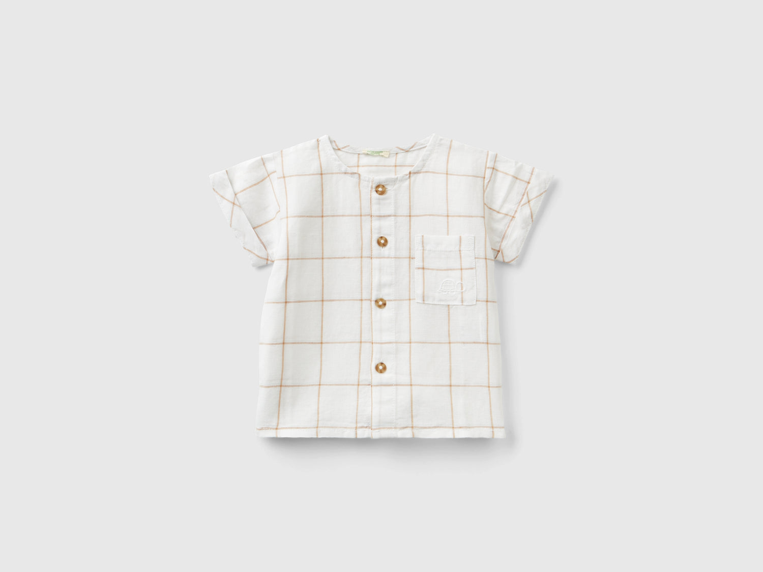 Camicia a quadri in misto lino da neonato bianco | Benetton Outlet