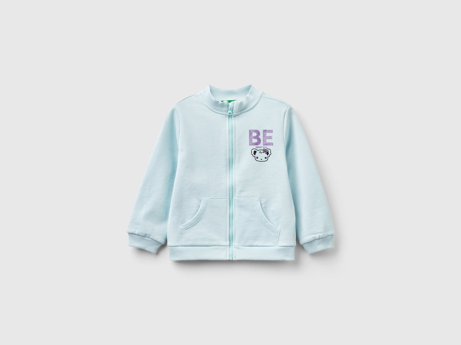 Felpa con zip in cotone bio da bimba azzurro | Benetton Outlet
