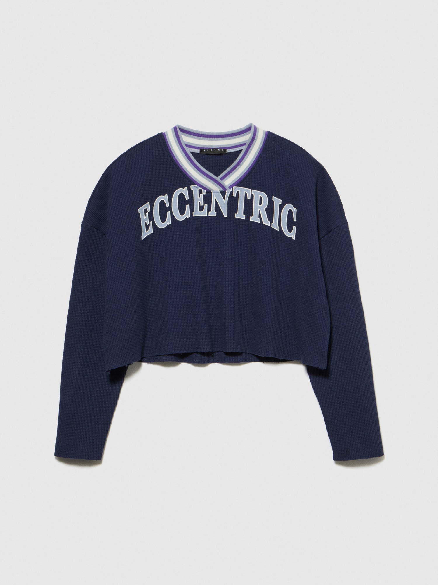 T-shirt con collo rigato e stampa da bambina blu scuro | Sisley young Outlet