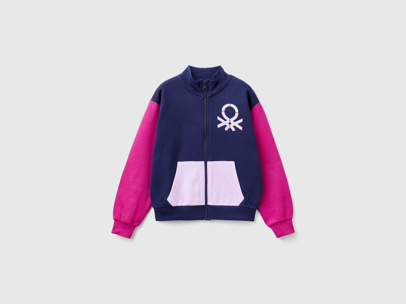 Felpa con zip e colletto da bambina multi-color | Benetton Outlet