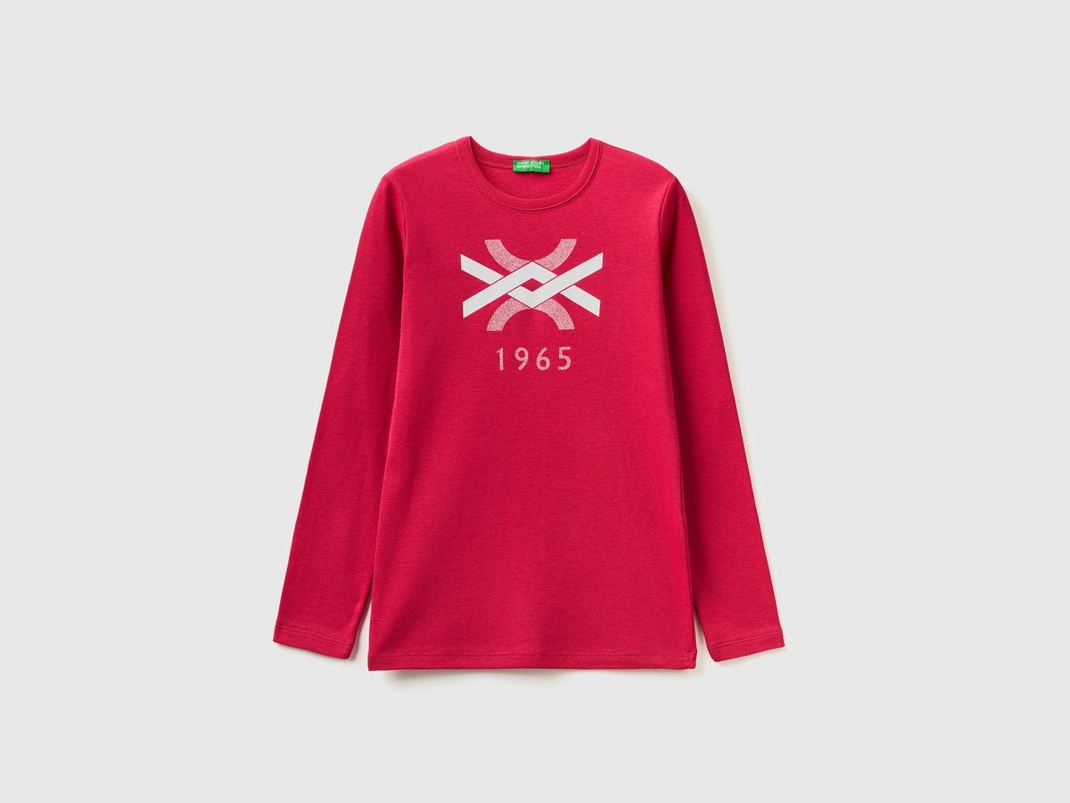 T-shirt manica lunga con stampa glitter