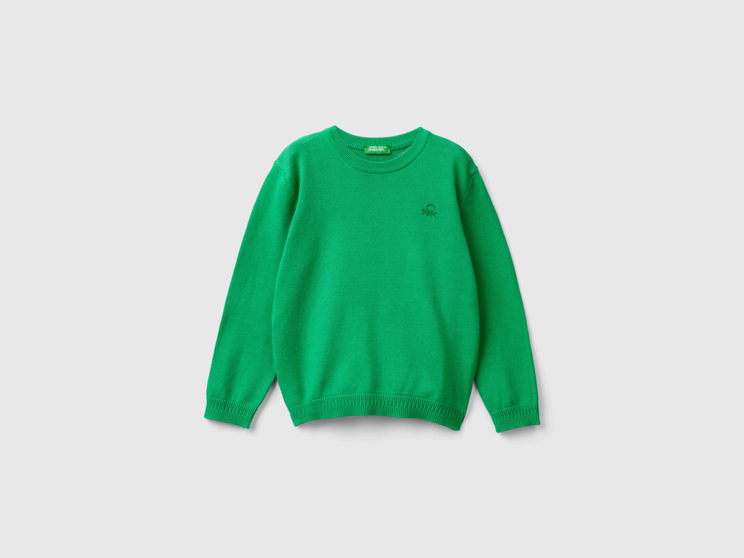 Maglioncino in puro cotone con logo da bimbo verde | Benetton Outlet