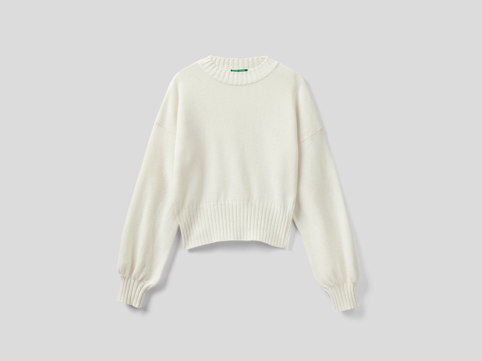 Maglioncino girocollo in misto lana da donna bianco panna | Benetton Outlet