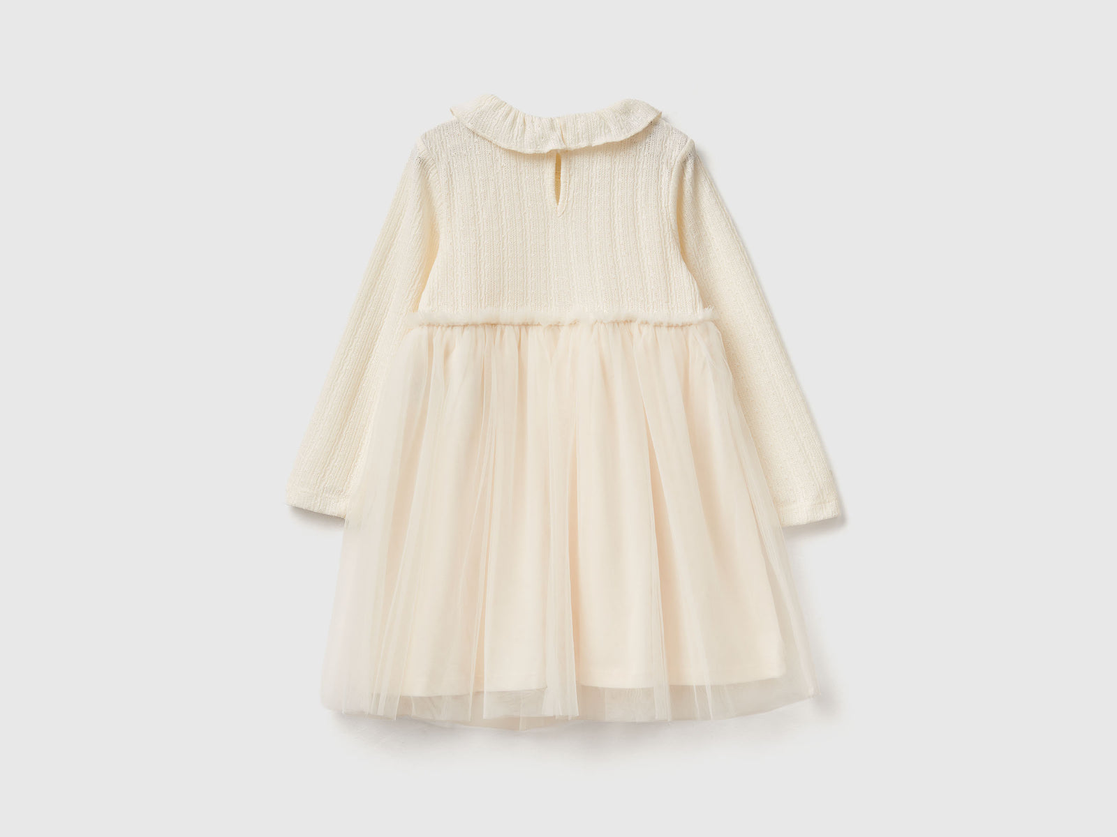 Abito con colletto in tulle da bimba bianco panna 2 | Benetton Outlet