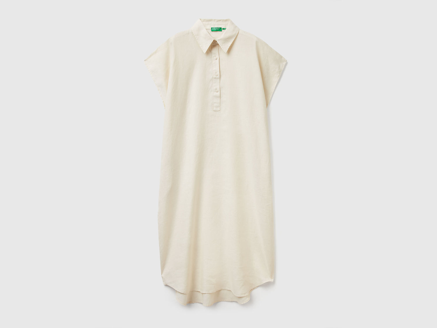 Abito midi in puro lino da donna bianco panna | Benetton Outlet