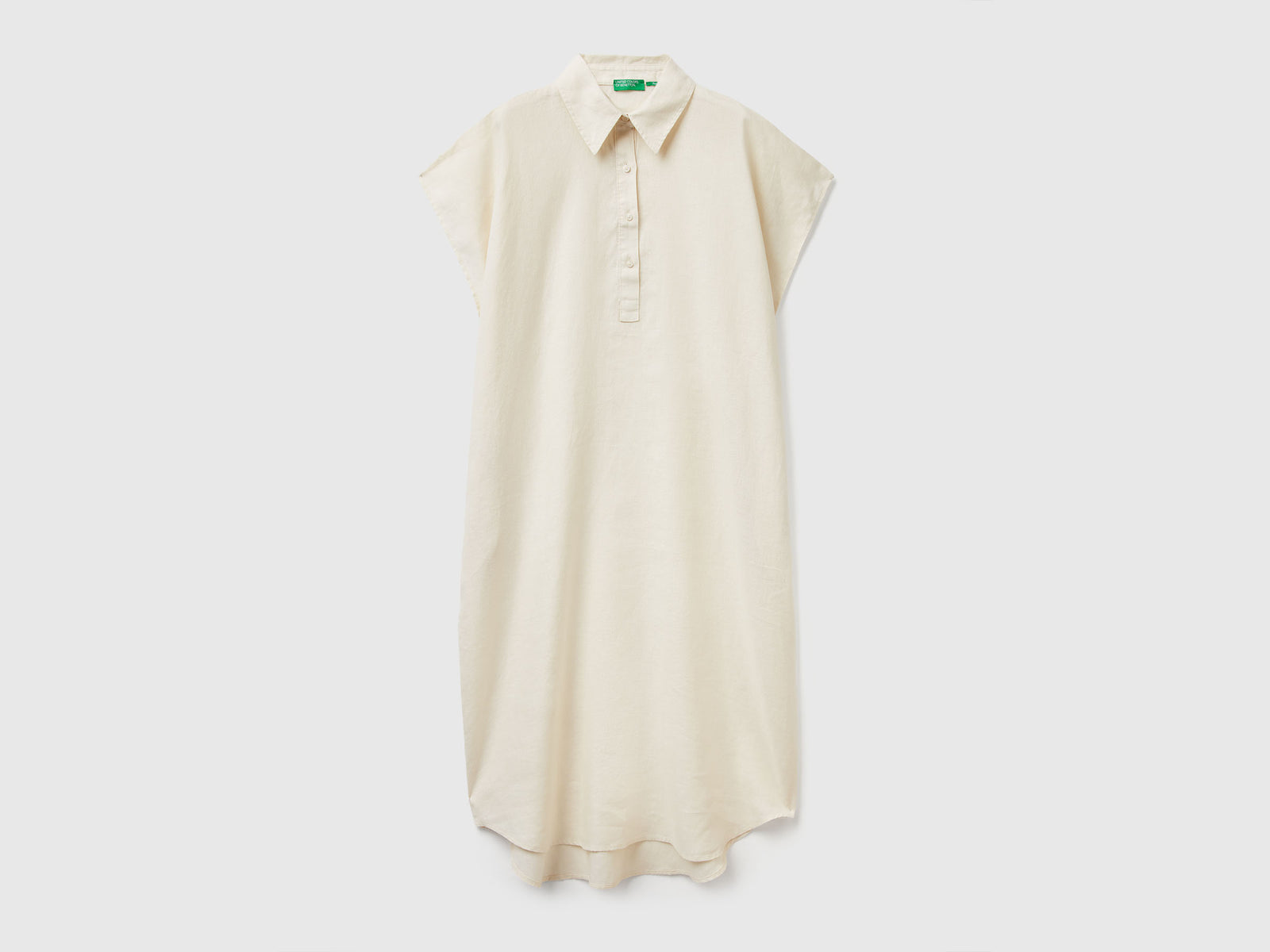 Abito midi in puro lino da donna bianco panna | Benetton Outlet