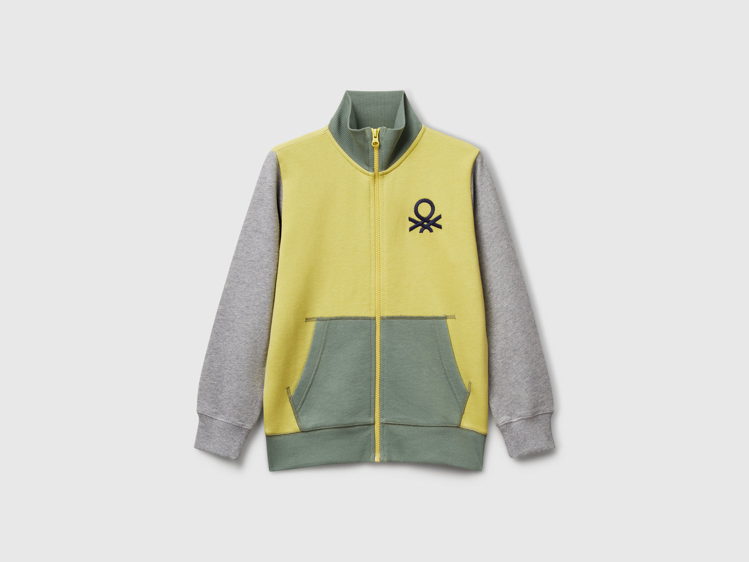 Felpa con zip in puro cotone da bambino giallo | Benetton Outlet